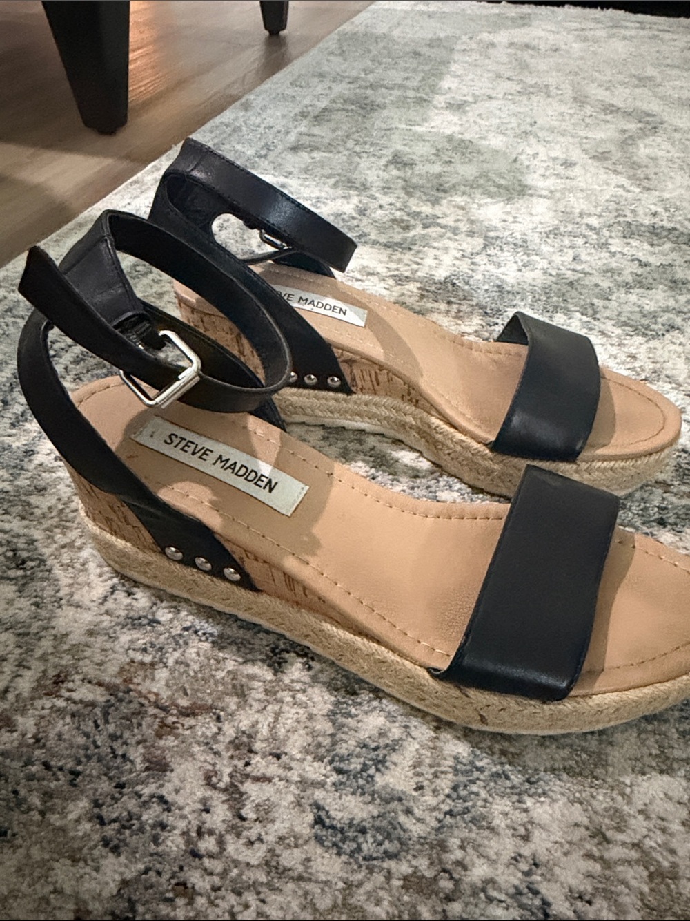 Steve Madden Black Espadrille Wedge Sandals
